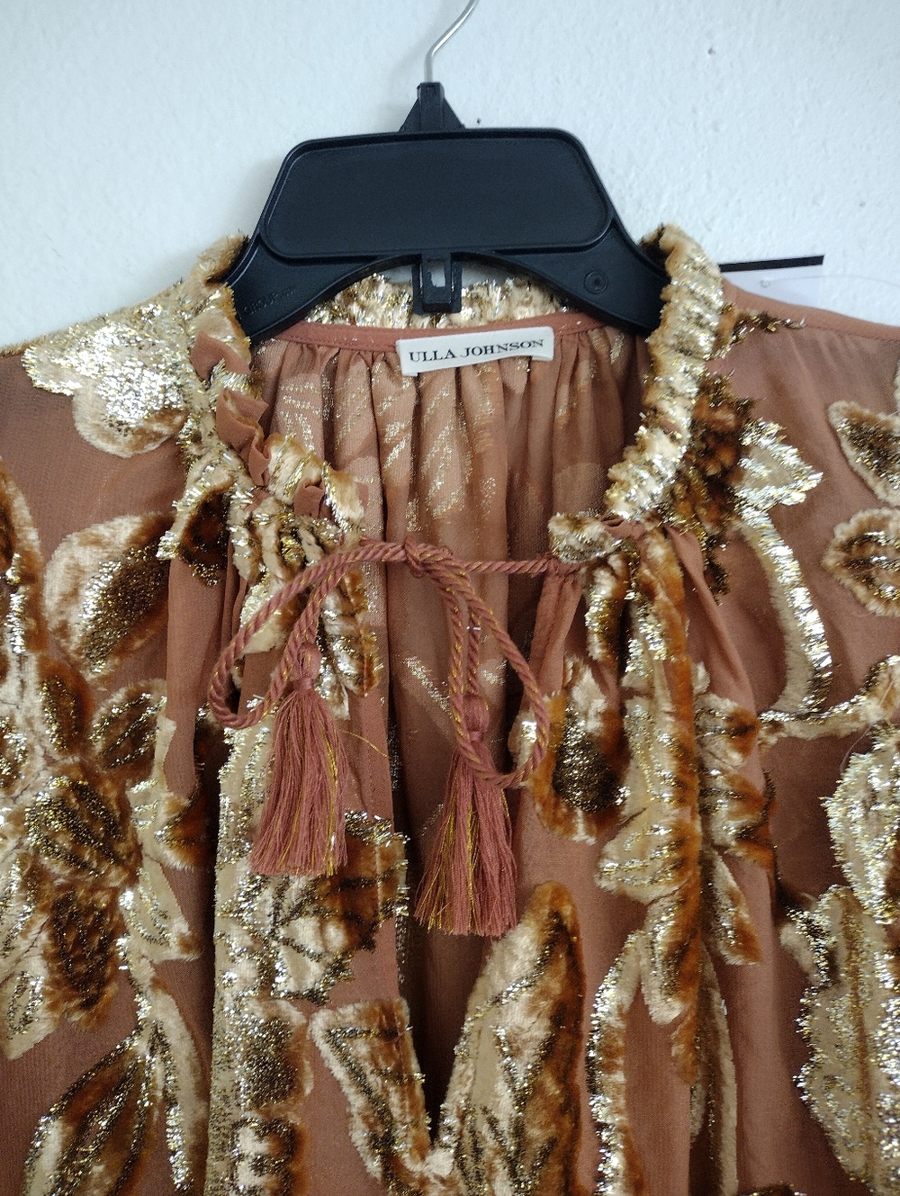 Ulla Johnson Camilla Velvet Devore Rose Gold Metallic Floral Burnout Top Size 4 - Picture 11 of 16